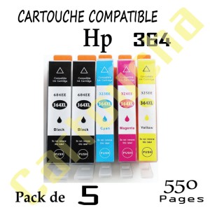 PACK 5 CARTOUCHES ENCRE COMPATIBLE POUR HP N°364XL