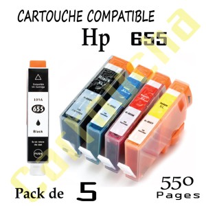 PACK 5 CARTOUCHES ENCRE COMPATIBLE POUR HP N°655XL