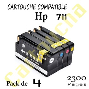 PACK 4 CARTOUCHE ENCRE COMPATIBLES POUR HP 711