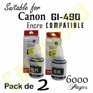 Pack 2 Flacons Encre Noir Compatibles Pour Canon GI-490 GI-990