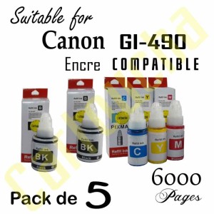 Pack 5 Flacons Encre Compatibles Pour Canon GI-490 GI-990