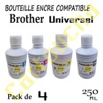 PACK 4 BOUTEILLES ENCRE COMPATIBLE POUR BROTHER DE 250ML