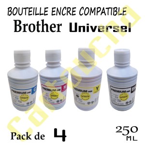 PACK 4 BOUTEILLES ENCRE COMPATIBLE POUR BROTHER DE 250ML