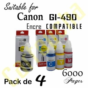 Pack 4 Flacons Encre Compatibles Pour Canon GI-490 GI-990